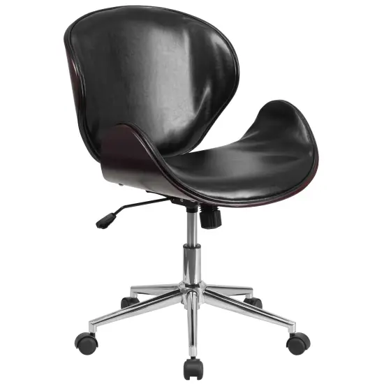 Merrick Lane Roisin Office Chair Mid-Back Ergonomic Executive Swivel Office Chair With Tilt-Lock and Tilt Tension Controls BlackLeaSft/Mahogany {1}
