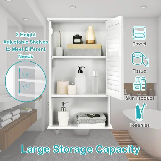 Bathroom Wall Mount Storage Cabinet Single Door with Height Adjustable Shelf for Home Storage White {5}