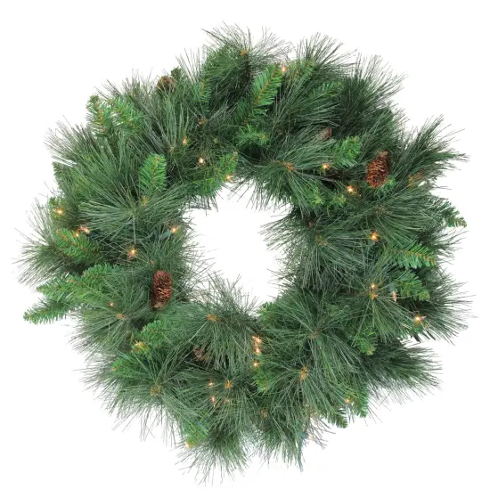 Northlight Pre-Lit White Valley Pine Artificial Pinecone Christmas Wreath - 24" - Clear Lights Green {1}