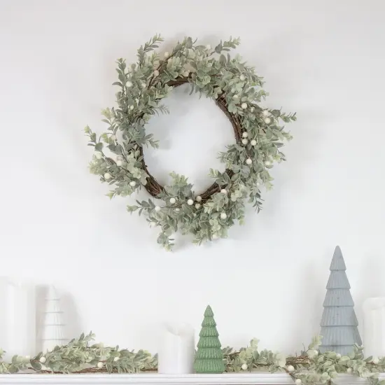 Northlight Real Touch™️ Berry and Eucalyptus Christmas Garland - 5' x 8" - Unlit Green {3}