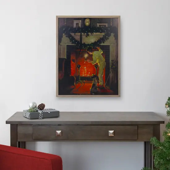 Northlight 19" Lighted Norman Rockwell 'Is He Coming?' Christmas Wall Art Black {3}