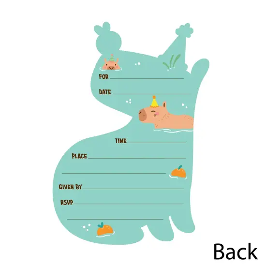 Big Dot of Happiness Capy Birthday - Shaped Fill-In Invitations - Capybara Party Invitation Cards with Envelopes - Set of 12 {6}
