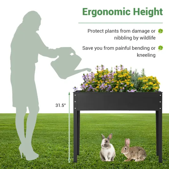 Costway 40" Raised Garden Bed with Legs Metal Elevated Planter Box Drainage Hole Backyard Green/Black {6}