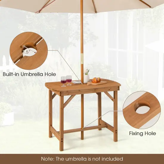 Costway Patio Outdoor Fir Wood Dining Table 1.5'' Umbrella Hole Backyard Garden Natural {5}