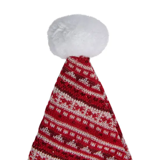 Northlight 17" Red and White Nordic Striped Santa Hat With Pom Pom {3}