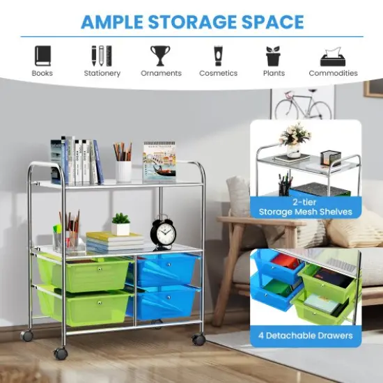 4-Drawer Utility Cart with Locking Wheels and Handles Mobile Storage Shelf for Kitchen and Bathroom Salon Blue {3}