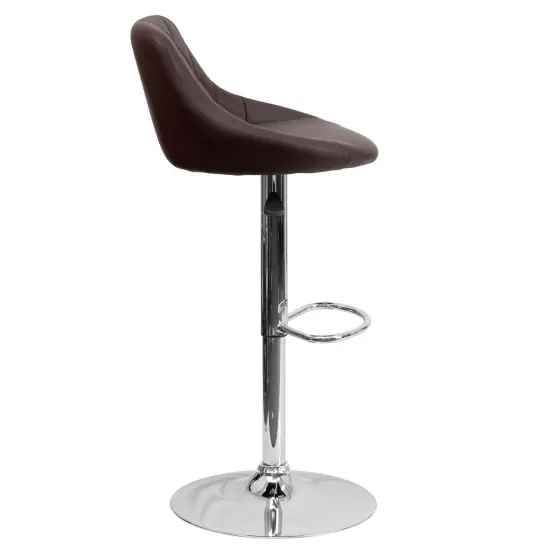 Emma and Oliver 2 Pack Contemporary Vinyl Bucket Seat Adjustable Height Barstool with Diamond Pattern Back and Chrome Base Brown {5}