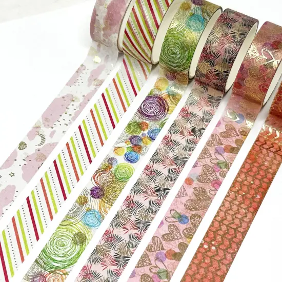 Wrapables Elegant Gold Foil Washi Tape Box Set for Arts & Crafts, Scrapbooking, Stationery, Diary (12 Rolls) Pink Festival {4}
