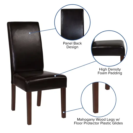 Merrick Lane Ellison Mid-Century Panel Back Parsons Accent Dining Chair Brown LeatherSoft {2}