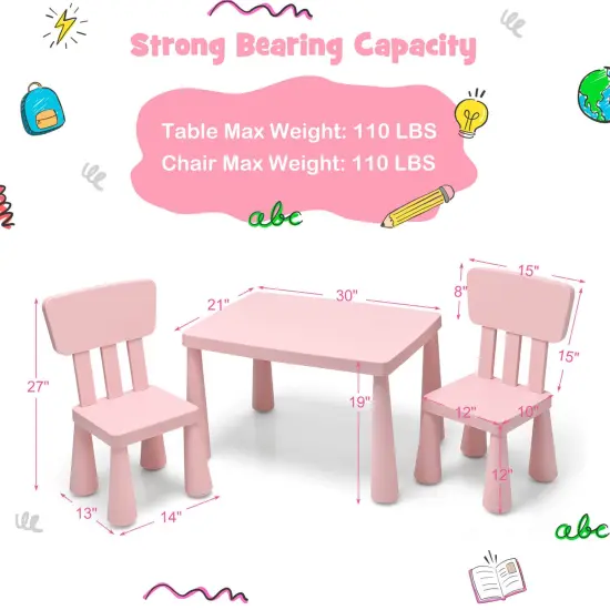 3 Pieces Toddler Multi Activity Play Dining Study Kids Table and Chair Set Pink {3}