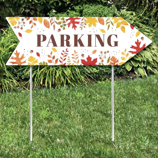Big Dot of Happiness Fall Foliage Wedding Parking Signs - Autumn Leaves Wedding Sign Arrow - Double Sided Directional Yard Signs - Set of 2 {3}