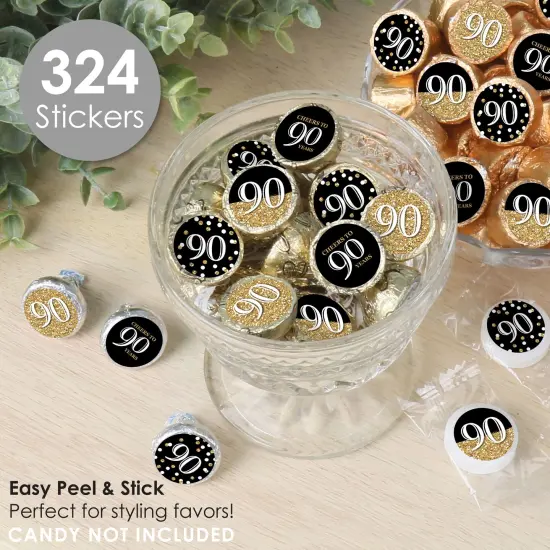 Big Dot of Happiness Adult 90th Birthday - Gold - Birthday Party Small Round Candy Stickers - Party Favor Labels - 324 Count {3}