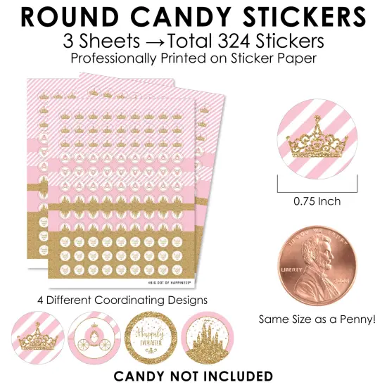Big Dot of Happiness Little Princess Crown - Pink and Gold Baby Shower or Birthday Party Small Round Candy Stickers - Party Favor Labels - 324 Count {4}