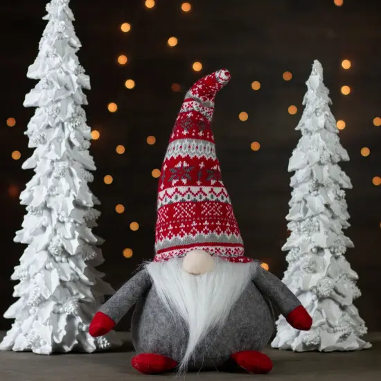 Northlight Lodge-Style Plush Gnome Christmas Figure - 17" - Red, Gray, and White {3}