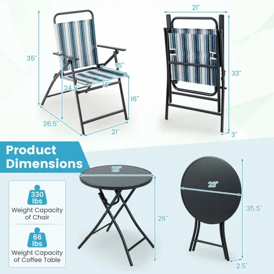 Costway 3pcs Patio Folding Dining Table Chair Set Heavy-Duty Metal Portable Outdoor {3}
