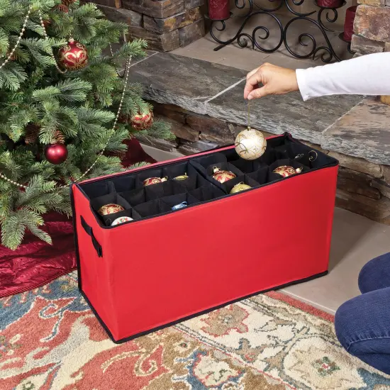 Simple Living 96ct Red and Black Zip Up Christmas Ornament Storage Tub {3}