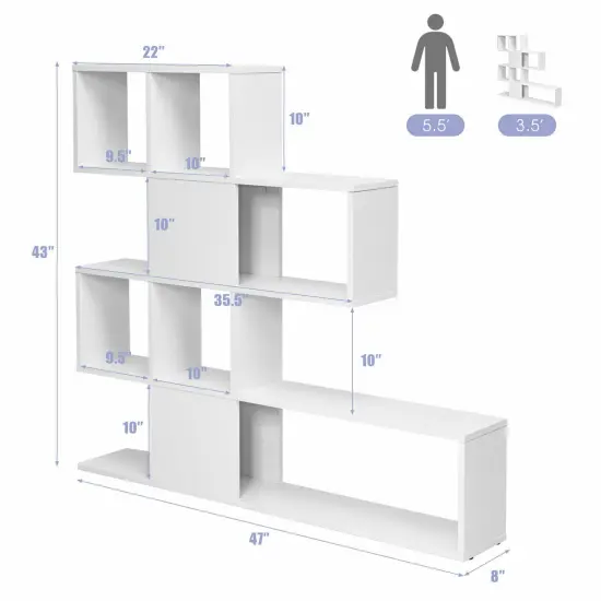 Costway 5-Tier Bookshelf Corner Ladder Bookcase Display Storage Rack White {2}