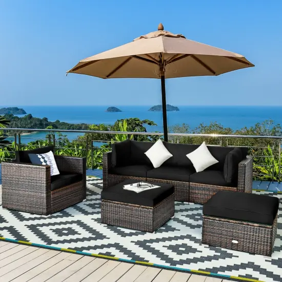 6 Pcs Patio Rattan Furniture Set with Sectional Cushion Black {6}