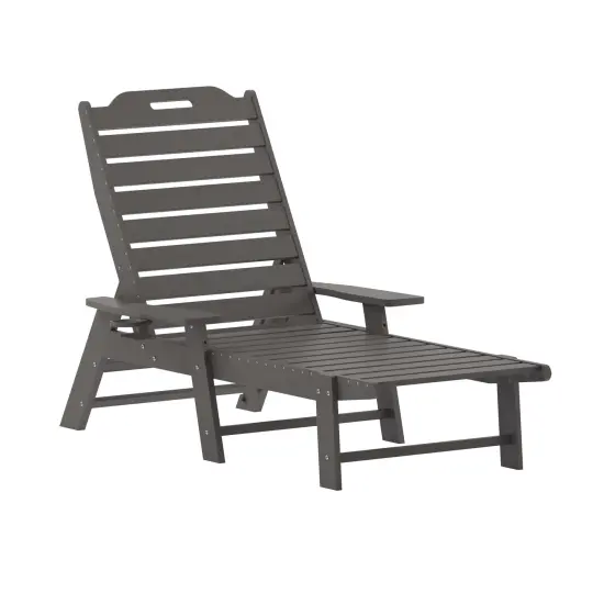 Merrick Lane Gaylord Adjustable Adirondack Lounger with Cup Holder- All-Weather Indoor/Outdoor HDPE Lounge Chair Gray {1}