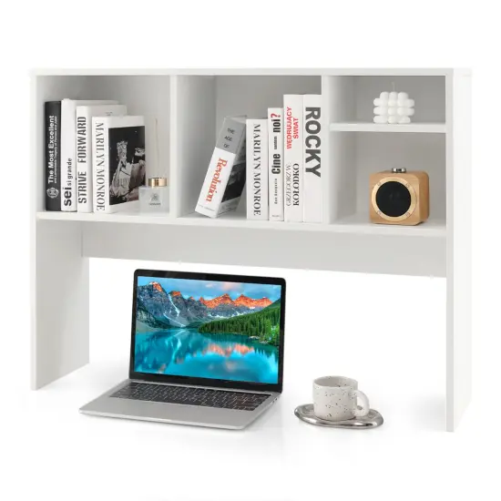 Costway Computer Desktop Bookcase Countertop Storage Bookshelf Organizer with 4 Cubbies Natural/White {7}