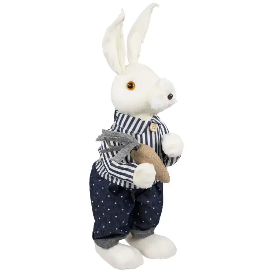 Northlight Standing Boy Bunny with Carrot Easter Figure Decoration - 19" - Navy Blue White {5}