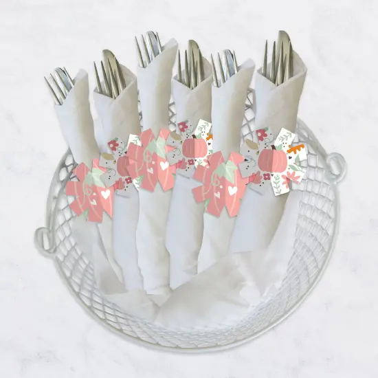 Big Dot of Happiness Girl Little Pumpkin - Fall Birthday Party or Baby Shower Paper Napkin Holder - Napkin Rings - Set of 24 {4}
