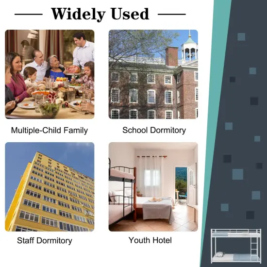 Steel Twin Bunk Bed with Ladder and Guardrails White {6}