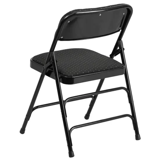 Emma and Oliver 4 Pack Curved Triple Braced & Double Hinged Fabric Upholstered Metal Folding Chair Black Patterned {4}