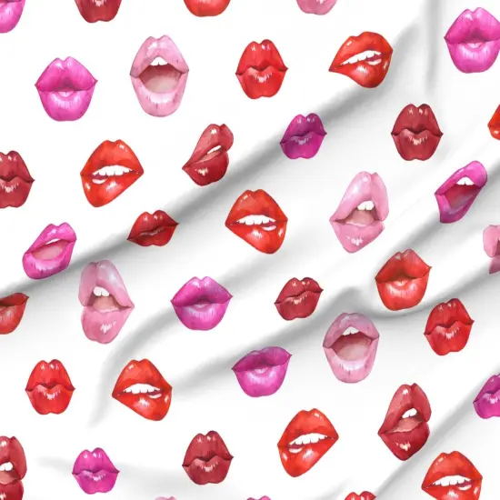 Various Fabrics by the Yard or Fat Quarter Red And Pink Lips Hot Pink Kitsch Kisses Valentines Day Lipstick Smooch Red Lips Xoxo Custom Printed Fabric by Spoonflower {6}