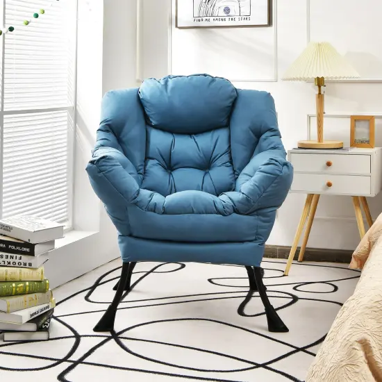 Modern Polyester Fabric Lazy Chair with Side Pocket and Tufted Design Perfect for Any Corner Blue {2}