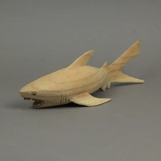 12" Hand Carved Great White Shark Wooden Sculpture &ndash; Nautical Ocean Decor {6}