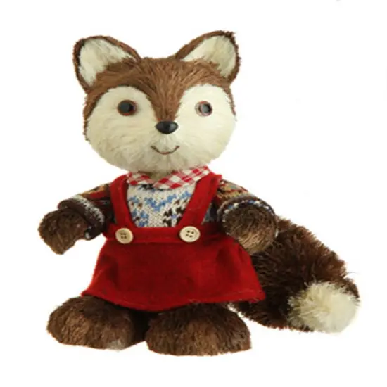 Raz 9" Bristly Brown Female Fox Cub in Red Jumper and Collared Sweater Christmas Table Top Figure {1}