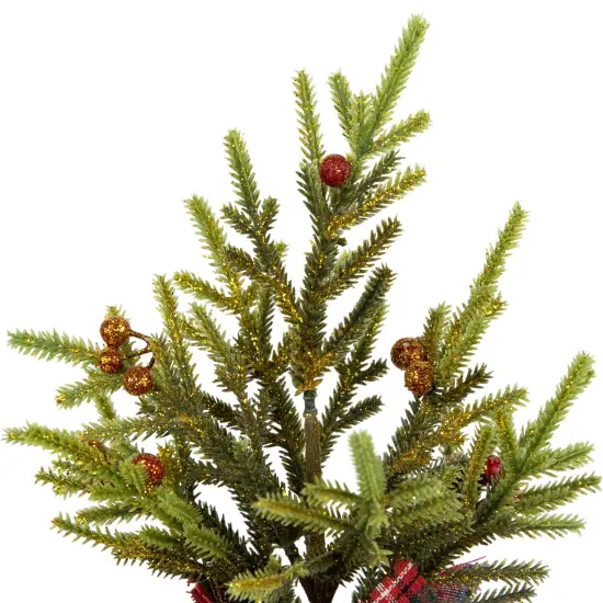 Northlight Mini Glittered Pine with Berries Artificial Christmas Trees - 9" - Set of 3 Green {5}