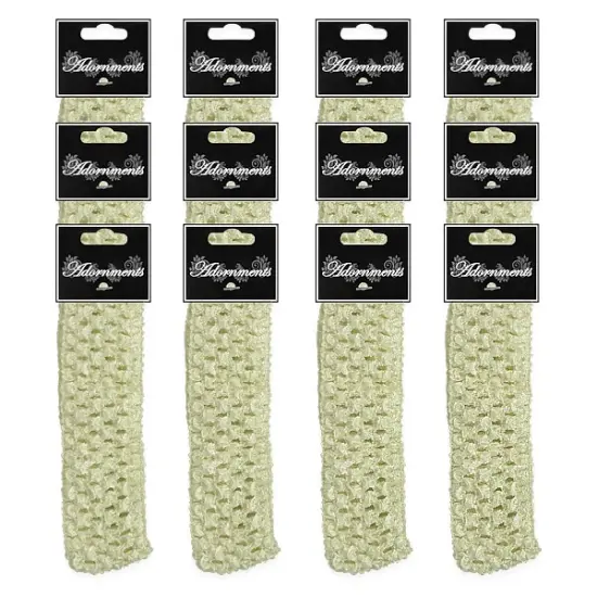 Pack of 12 Crochet Stretch Headbands Ivory {1}