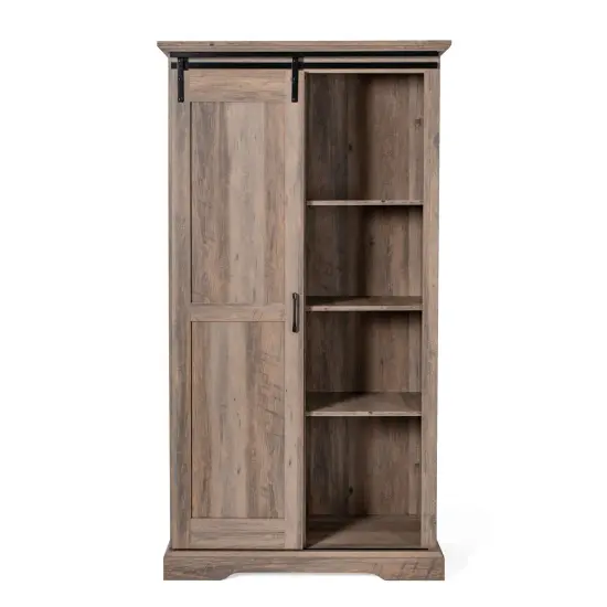 Merrick Lane Finnoula Farmhouse Storage Cabinet, Semi-Open Storage with Sliding Barn Door White {8}