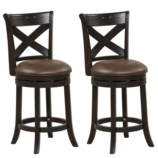 Costway 26'' Swivel Bar Stool Counter Height PU Leather Seat Rubber Wood Legs Footrest {8}