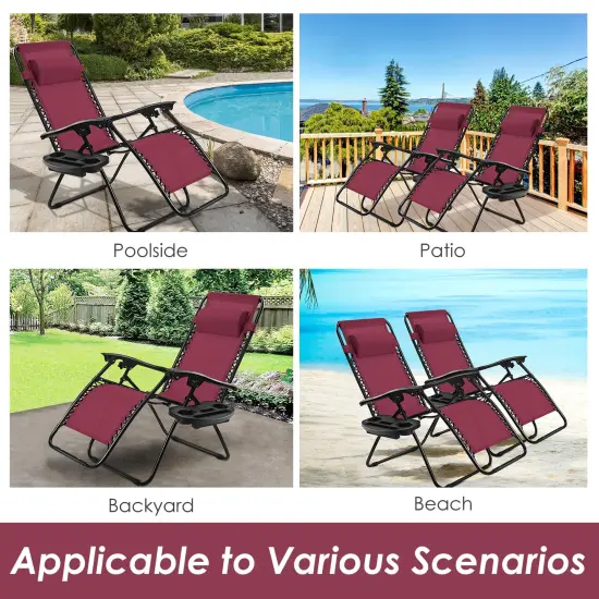 Outdoor Folding Zero Gravity Reclining Lounge Chair with Utility Tray Dark Red {3}