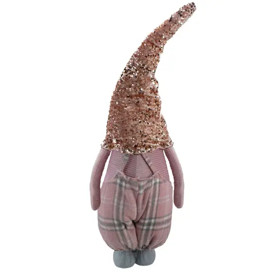 Northlight Tall Christmas Gnome Figure with Plaid Overalls Sequin Hat - 30" - Pink and Gray {6}