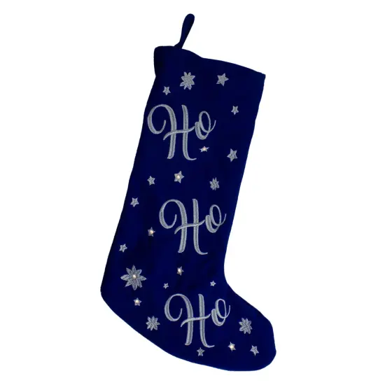 Northlight 18" LED Blue Stocking "Ho, Ho, Ho" with White Snowflakes {1}