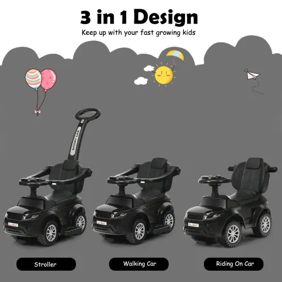 Honey Joy 3 in 1 Ride on Push Car Toddler Stroller Sliding Car with Music Black {3}