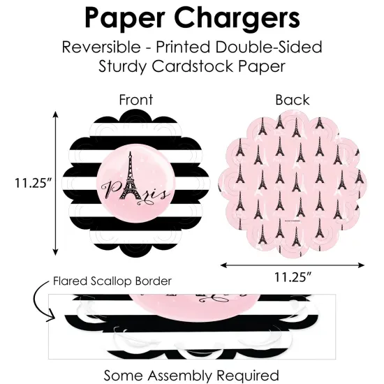 Big Dot of Happiness Paris, Ooh La La - Paris Themed Baby Shower or Birthday Party Paper Charger & Table Decorations Chargerific Kit for 8 {6}
