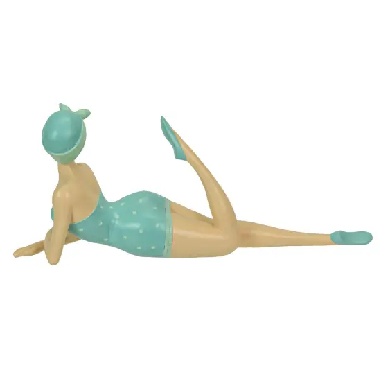 Retro Bathing Beauty Beach Girl Posing In Sage Green Polka Dot Swimsuit Figurine {4}