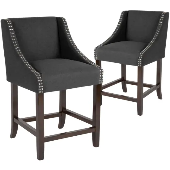Merrick Lane Taylorsville 24 Inch Counter Height Stool with Nailhead Trim - Set of 2 Charcoal Fabric {1}