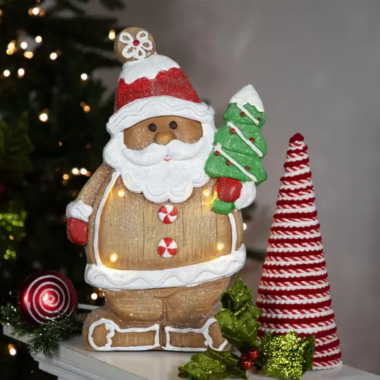 Northlight Lighted Gingerbread Santa with Frosted Tree Christmas Figure - 16" Brown {3}