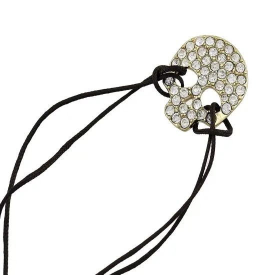 Adjustable Brown Nylon Cord Bracelet w/ Rhinestone Encrusted Rhinestone Skull {4}