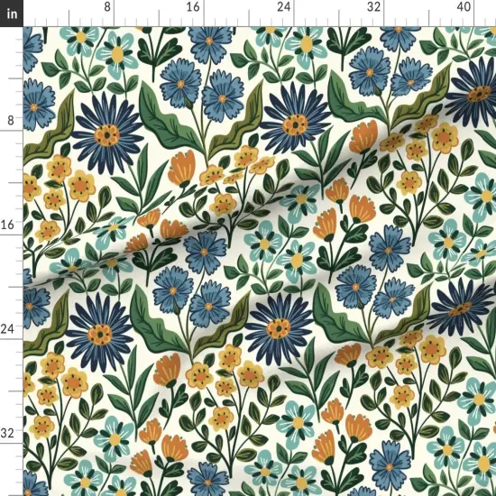 Various Fabrics by the Yard or Fat Quarter Wildflower Graceful Flowers Blossoms Petals Blue Green Orange Marigold Daisy Custom Printed Fabric by Spoonflower {1}