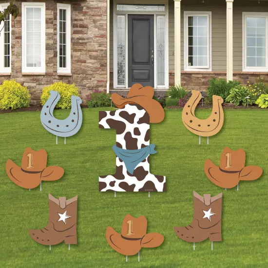Big Dot of Happiness My First Rodeo - Yard Sign and Outdoor Lawn Decorations - Little Cowboy 1st Birthday Party Yard Signs - Set of 8 {1}