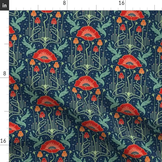 Various Fabrics by the Yard or Fat Quarter Small Art Nouveau Poppy Red Custom Printed Fabric by Spoonflower {2}