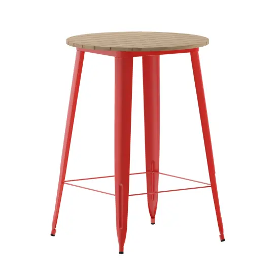 Merrick Lane Dryden Indoor/Outdoor Bar Top Table, 30" Round All Weather Poly Resin Top with Steel base Brown/Red {1}