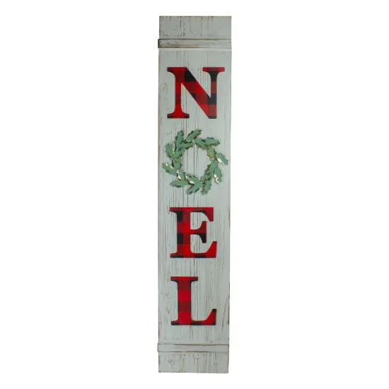 Northlight 47.5" Red Buffalo Plaid Wooden Noel Christmas Porch Board Sign Decoration White {1}